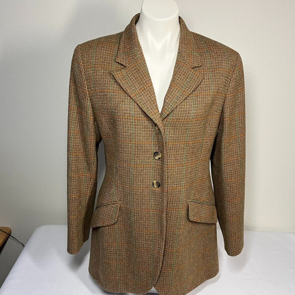 Vintage Laura Ashley Wool Blazer Equestrian Style Size 12 Plaid